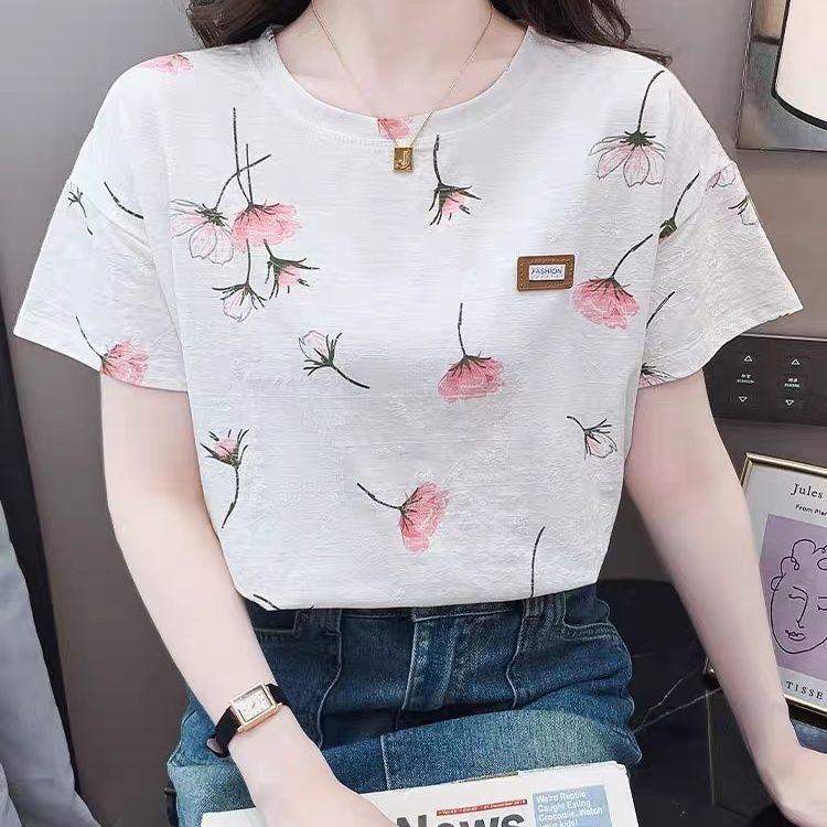 [คลังสินค้าพร้อม] Factory Exclusive Store แขนสั้นผู้หญิงสีสามมิติพิมพ์เสื้อยืดผู้หญิงทุกการแข่งขัน 2024 สไตล์ใหม่หลวมลดอายุสีขาวด้านบน 3 เสื้อดาว y2k เสื้อดาว เสื้อรูปดาว ครอปสั้นมาก