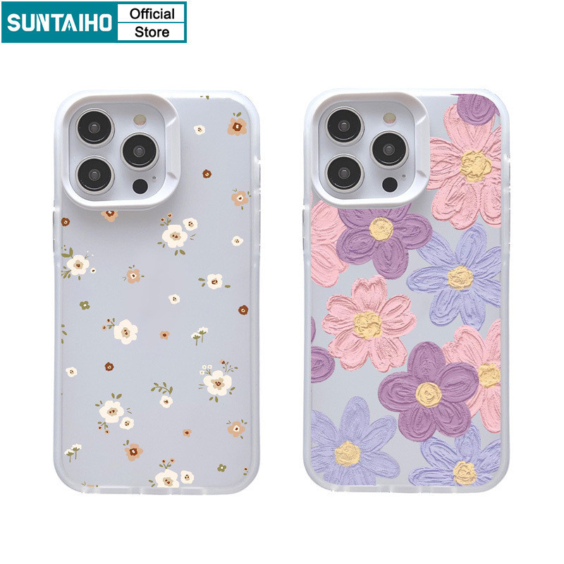 Suntaiho เคสไอโฟน Aestheticน่ารักปลอกดอกไม้รูปแบบClear FrostedสําหรับIphone 15 14 12 13 11 Pro Max IP 7 8 Plus Iphon X Xs XR Xs Max TPUซิลิโคนนุ่มพรีเมี่ยมกันกระแทกปกหลัง