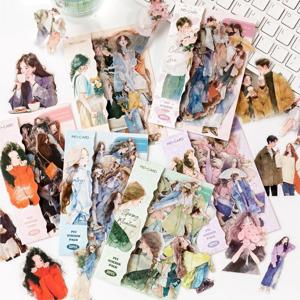30 ชิ้น/แพ็คสมุดสติ๊กเกอร์ชุดสุนทรียศาสตร์สาวสติกเกอร์สําหรับสมุดและวารสารขวดน้ําจุนกวารสารกระสุนวัสดุวางแผนศิลปะหัตถกรรมภาพตัดปะ