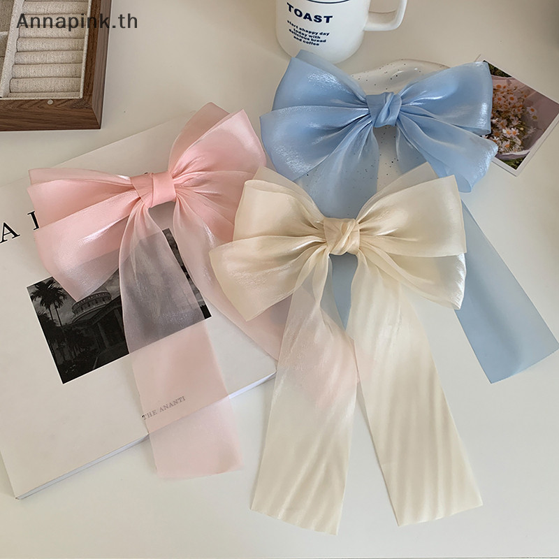 Annapink.th ใหม่สีดําสีขาวเส้นด้ายโบว์กิ๊บติดผมสําหรับสาวฤดูใบไม้ผลิคลิปด้านหลังหัว Hairpin แฟชั่นอุปกรณ์เสริมผม EN