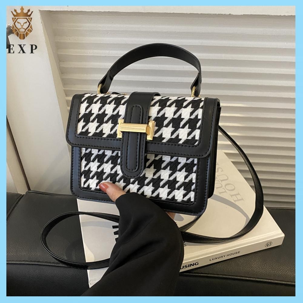 [explosion1.th] Women PU Leather Classic Plaid Bag Flap Top Hand Bag Shoulder Bag for Shopping