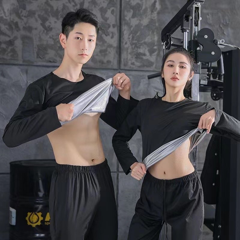 ผู้ชายซาวน่าสูทเหงื่อลดน้ําหนักอย่างรวดเร็วออกกําลังกายยิมออกกําลังกายจ๊อกกิ้งโยคะขี่จักรยาน