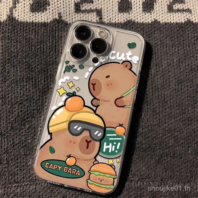 แฮมเบอร์เกอร์ Kapibara การ์ตูน 13/12PRO น่ารัก 11/X/XR เหมาะสําหรับ iphone15PROMAX เคสโทรศัพท์ iPhone14PLUS นุ่ม SE2020