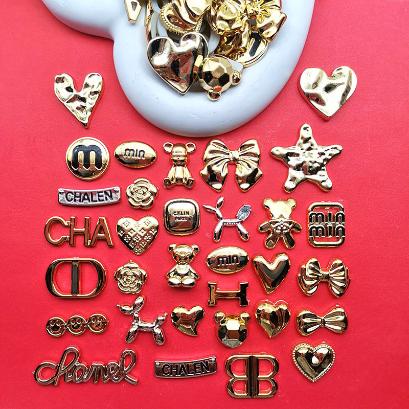 10pcs Gold Electroplating Big Mix Series Chanel สไตล์อุปกรณ์พลาสติก diy Headwear กิ๊บติดผมเคสโทรศัพท์ Hole รองเท้าวัสดุ