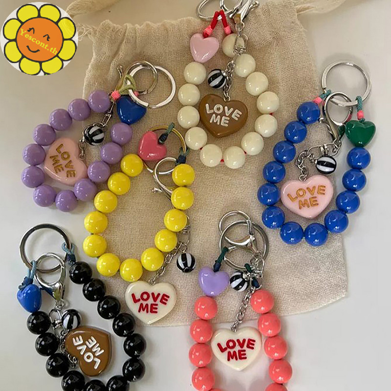 Yescont น่ารักสีลูกกวาด Love ลูกปัดหวานโซ่โทรศัพท์มือถือ Anti-Lost Lanyard พวงกุญแจกระเป๋าจี้แขวนเครื่องประดับอุปกรณ์เสริมของขวัญ TH