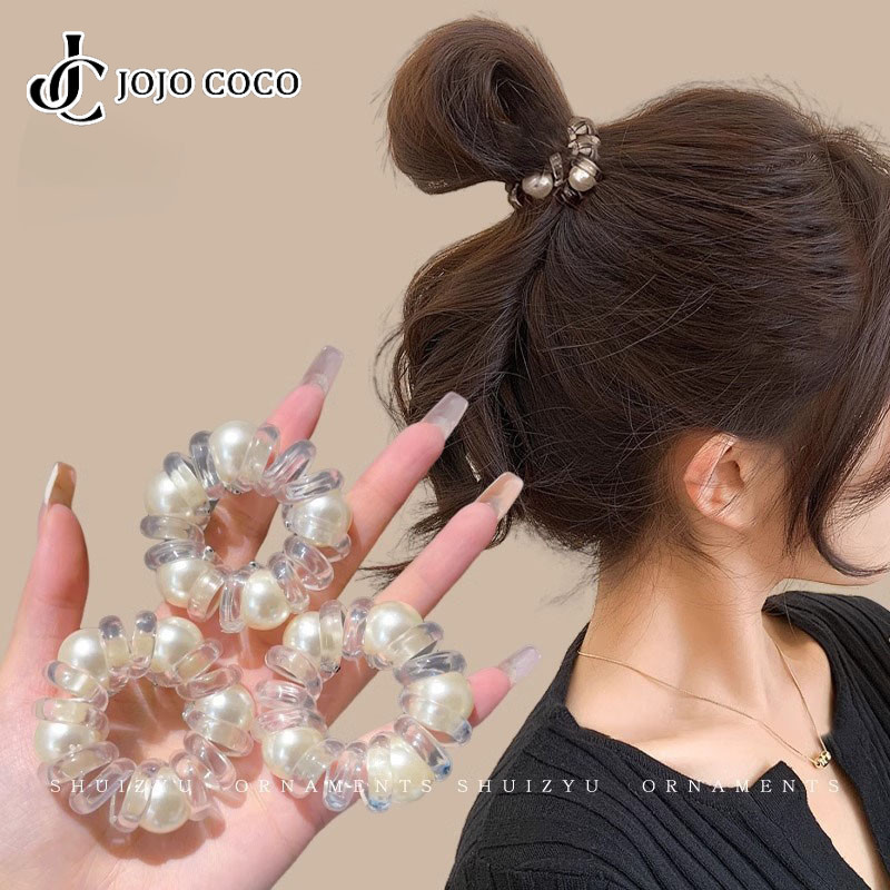 Jojo COCO ยางรัดผมมุกสไตล์ฝรั่งเศสแฟชั่นหรูหราอุปกรณ์เสริมริบบิ้นประจําวันของผู้หญิง