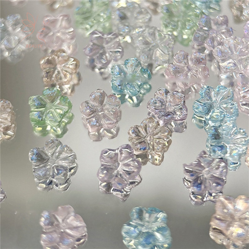 [maybeauty] 100 ชิ้น/แพ็ค DIY ตกแต่งเล็บ Icy ดอกไม้เล็กๆเจาะเล็บห้ากลีบดอกไม้เครื่องประดับเล็บแต่งเล็บเพชรออกแบบ {TH}