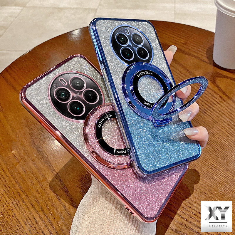 เคส Realme 12 5G 12X 5G 12 Pro Plus 11 Pro Plus 5G 11X 5G Realme 11 5G C67 C65 หรูหราชุบบางเฉียบกระพริบฝาครอบโปร่งใสกรณีเชลล์พร้อมวงเล็บแหวนแม่เหล็กดูดและเลนส์ป้องกันการตกครอบคลุมเต็มรูปแบบ
