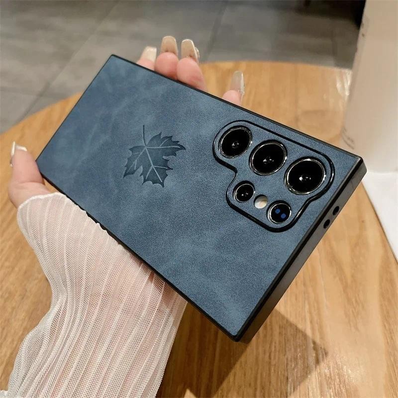 หรูหราหนัง Maple Leaf รูปแบบสําหรับ Samsung S24 S22 S21 S23FE Plus หมายเหตุ 20 Ultra A55 A53 A25 A15 A13 A54 Matte นุ่ม