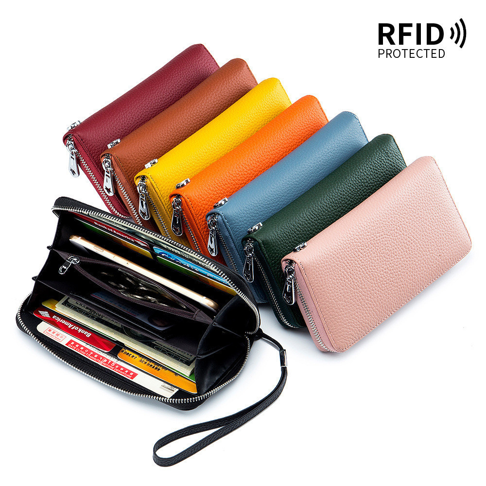 กระเป๋าสตางค์ใบยาวหนังแท้มีเทคโนโลยีปิดกั้น RFID 08630
