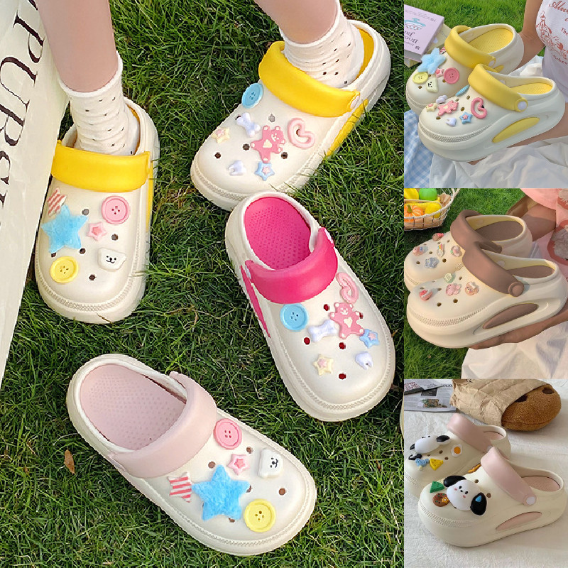 รองเท้าแตะหัวโต ส้นสูง7cm พื้นยางEVA นุ่มนิ่มใส่สบาย ถอดซักได้ สีพาสเทล พร้อมตัวติดน่ารักทุกคู่ #sy186