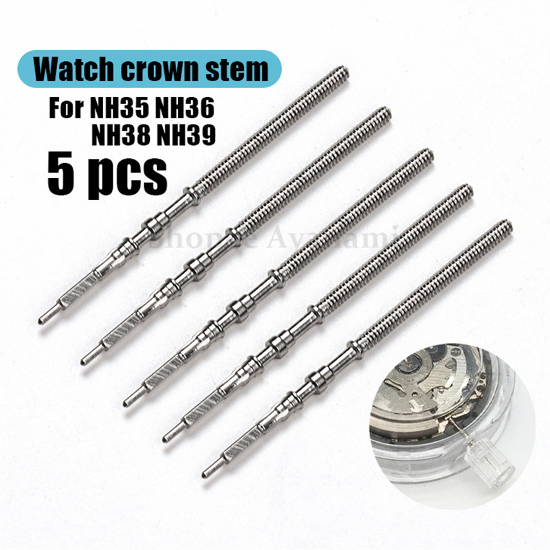 5 ชิ้นนาฬิกา Crown Stem อะไหล่ Crown Kit สําหรับ Seiko NH35 NH36 NH38 NH39 NH35A การเคลื่อนไหวนาฬิกา