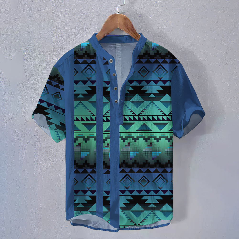 ฤดูร้อนสไตล์ชาติพันธุ์ชนเผ่าชายยืนขึ้นปกเสื้อแขนสั้นดอกไม้รูปแบบเรขาคณิตพิมพ์เสื้อผ้าย้อนยุคหลวมระบายอากาศขนาดใหญ่โบฮีเมียนเสื้อโปโลส