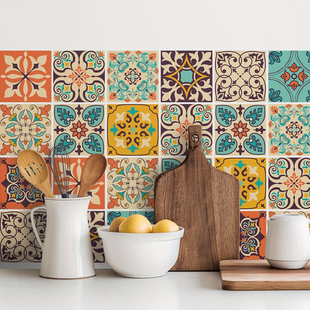 30 ชิ้น Bohemian สติกเกอร์ติดผนังลายดอกไม้ กันน้ํา ลอกแปะง่าย ขนาด 10x10 ซม. สําหรับห้องนั่งเล่น ห้องครัว ห้องนอน