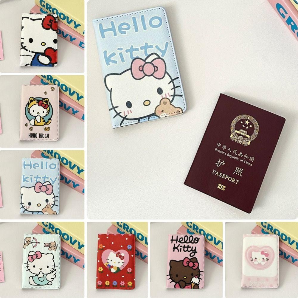 Uumir ปกหนังสือเดินทาง, Hello Kitty PU หนังหนังสือเดินทาง,น่ารัก Multi-function สี่เหลี่ยมผืนผ้ากันน้ําผู้ถือหนังสือเดินทางอุปกรณ์เสริมการเดินทาง