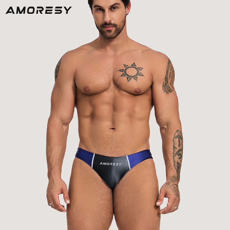 AMORESY Oceanus Series Low-Waist Glossy Spandex Breathable Slim-fit กีฬาผ้าไหมน้ําแข็งกางเกง Color-B