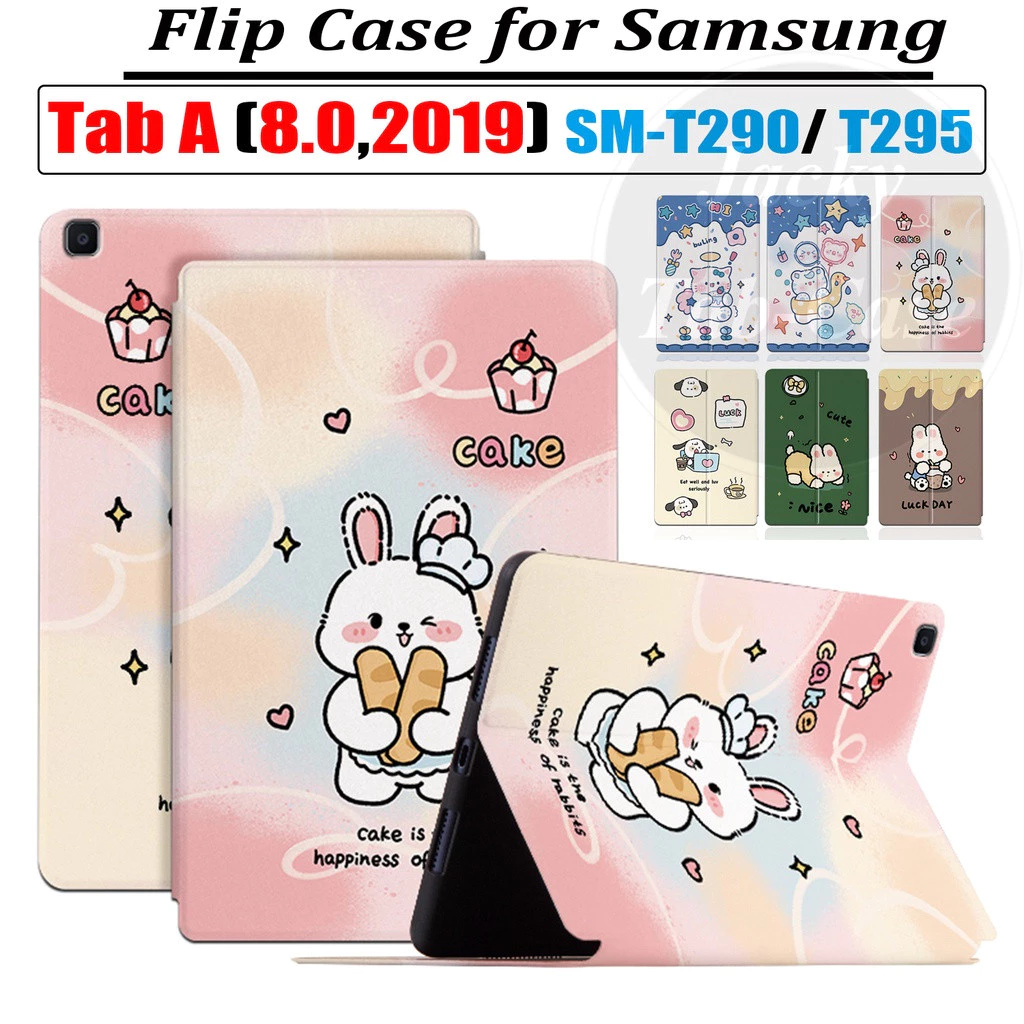 สําหรับ Samsung Galaxy Tab A (8.0,2019) T295 T290 แท็บเล็ต TabA 8.0 "SM-T290 SM-T295 แฟชั่นน่ารักการ์ตูน PU หนังฝาครอบขาตั้ง