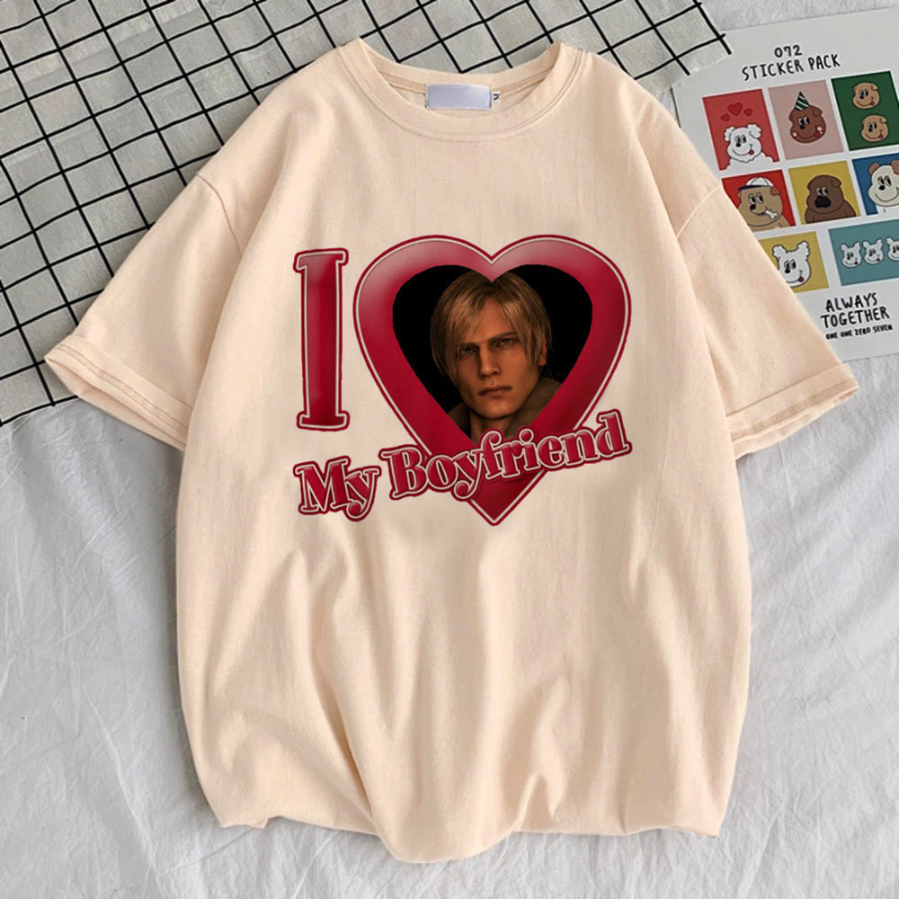 Leon Kennedy เสื้อยืดวัยรุ่นอินเทรนด์ Retro hip hop เสื้อมหาวิทยาลัยคลาสสิก Punk 2000s เสื้อผ้าเกาหลี Pastel harajuku Pop Culture