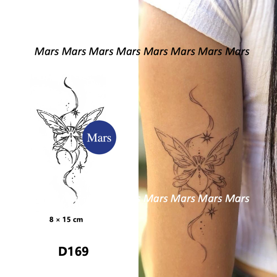 Mars Tattooเทคโนโลยีใหม่ Magic Long Lasting 2 สัปดาห์, รอยสักกึ่งถาวร, สติ๊กเกอร์รอยสักชั่วคราว, รอยสักปลอม, Line Art Butterfly, D169