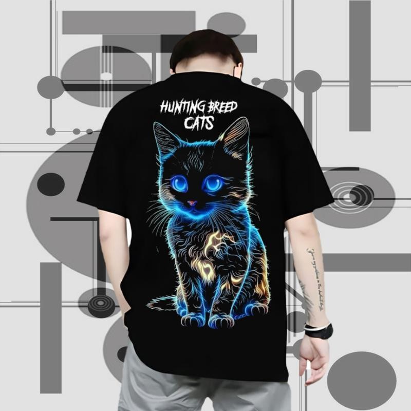Basi💥เสื้อยืดผู้ชาย เสื้อยืด oversize เสื้อสตรีท เสื้อยืดคอกลม เกรดพรีเมียม เสื้อคอตตอน100% ใส่สบาย ลาย "HUNTING CAT"