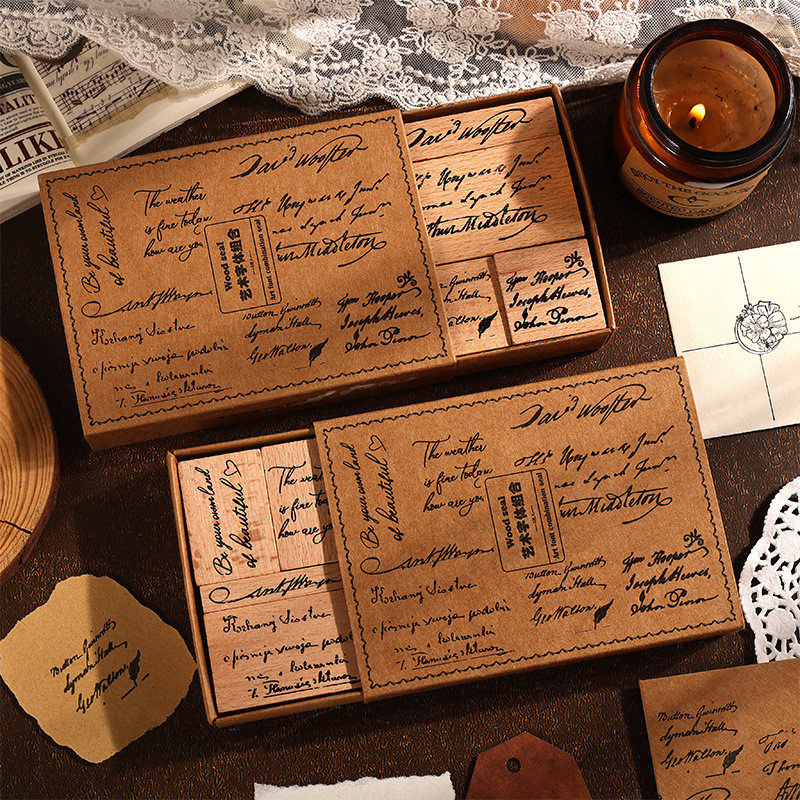 Journamm 8 ชิ้น Vintage แสตมป์ยางไม้ภาษาอังกฤษตกแต่งแสตมป์ยางชุดสําหรับ DIY Craft ไดอารี่และหัตถกรรม Scrapbooking