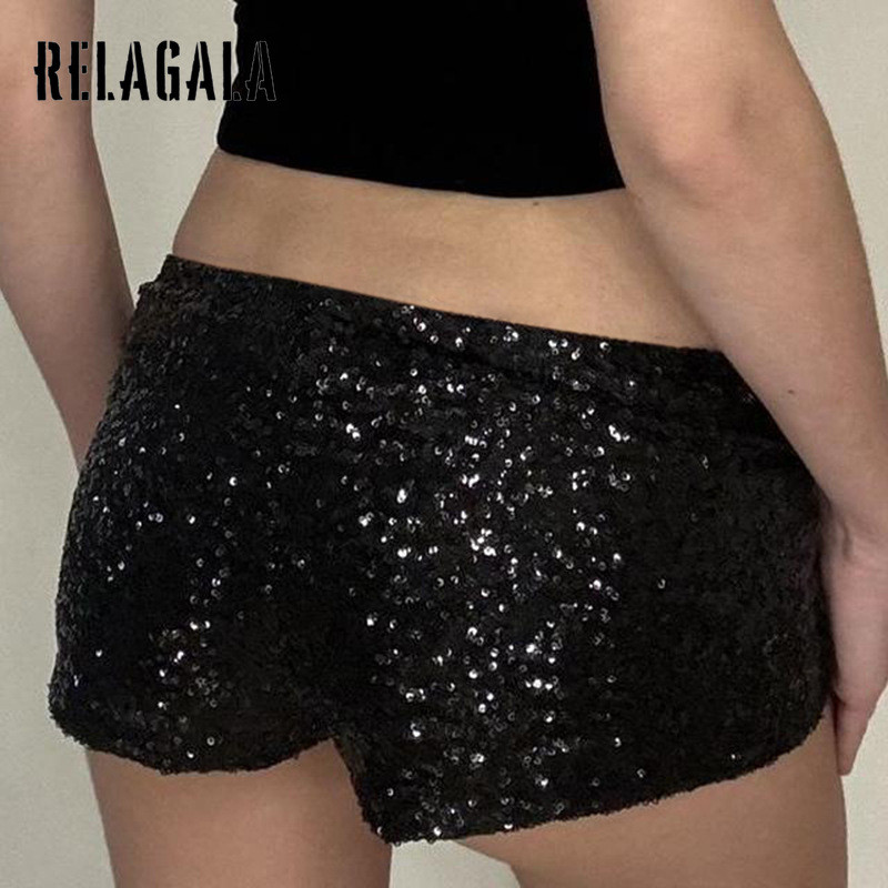 RELAGALA Womens 2025 เซ็กซี่กลิตเตอร์เอวต่ําแฟชั่นใหม่กางเกงขาสั้นสตรีท - รูปที่ 2