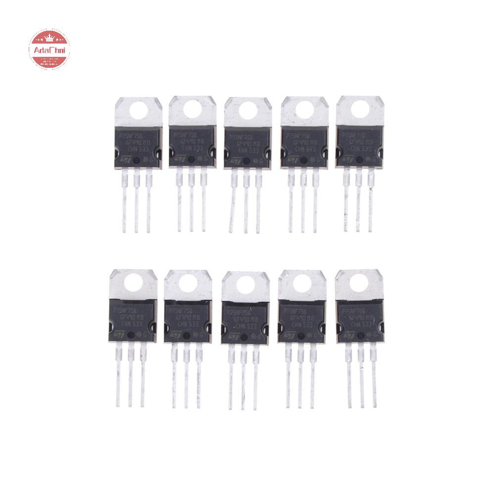 Adachoi 10PCS P75NF75 P75N75 STP75NF75 TO-220 ทรานซิสเตอร์เดิม TH