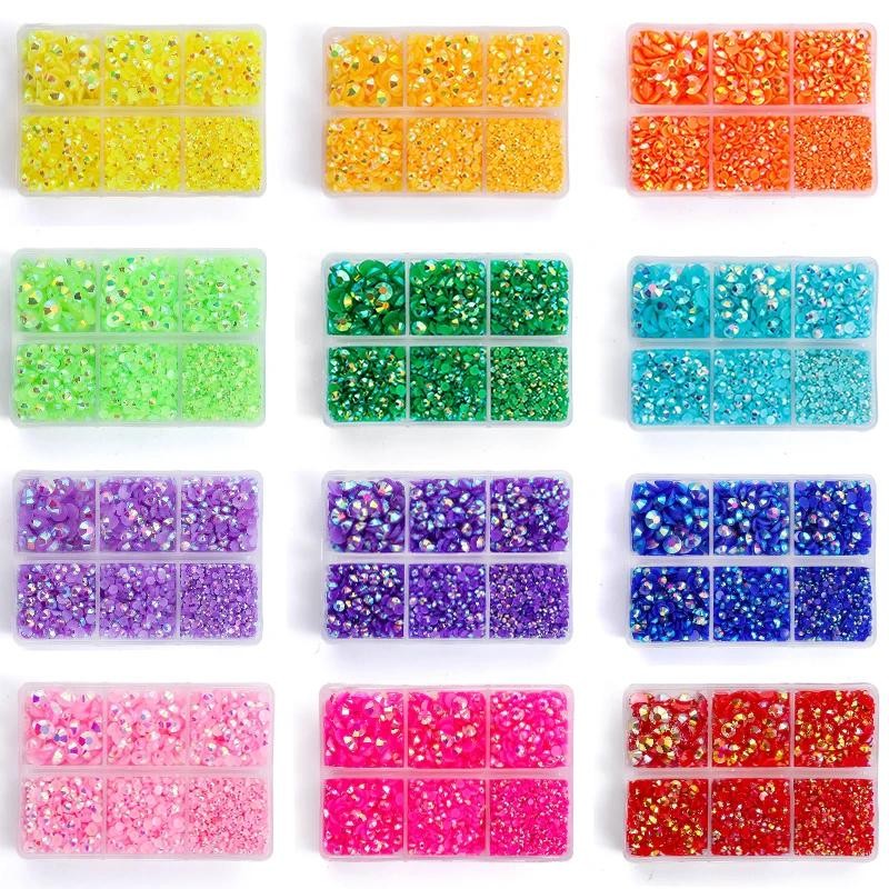 Ducrytal 2/3/4/5/6 มม.ขนาดผสมสีแดงสีชมพูสีเหลือง Glitter เรซิ่น Rhinestones 4500 ชิ้นกาวด้านหลังแบน Rhinestone สําหรับเล็บผ้า