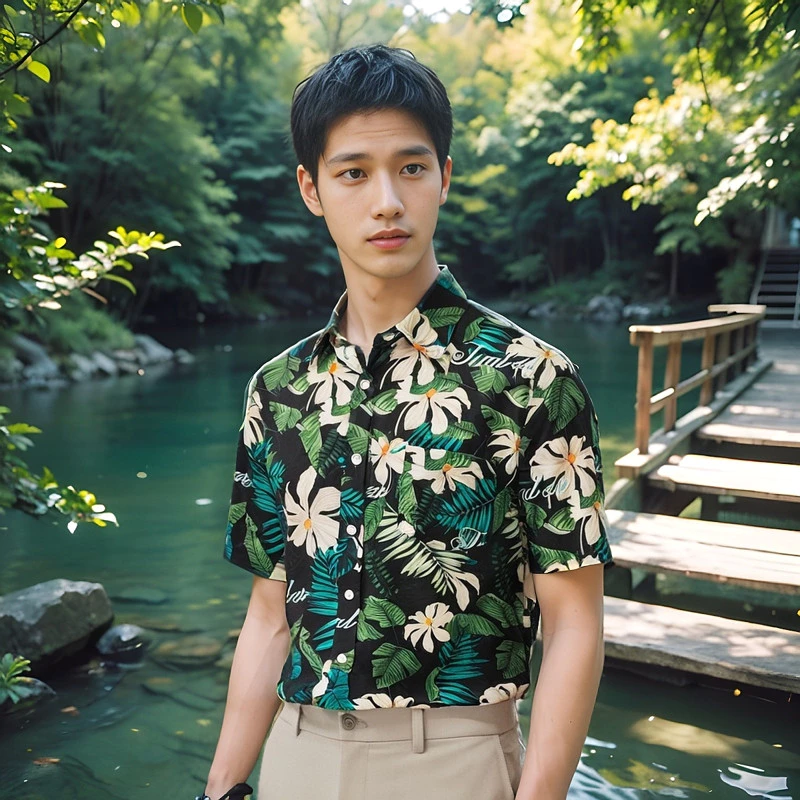 เสื้อฮาวายลายดอก คอปกแขนสั้น กระดุมหน้า ผู้ชาย thumbnail 9