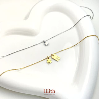 Lilith - Square letter charm w/clover necklace (gold) สร้อยคอ จี้อักษร