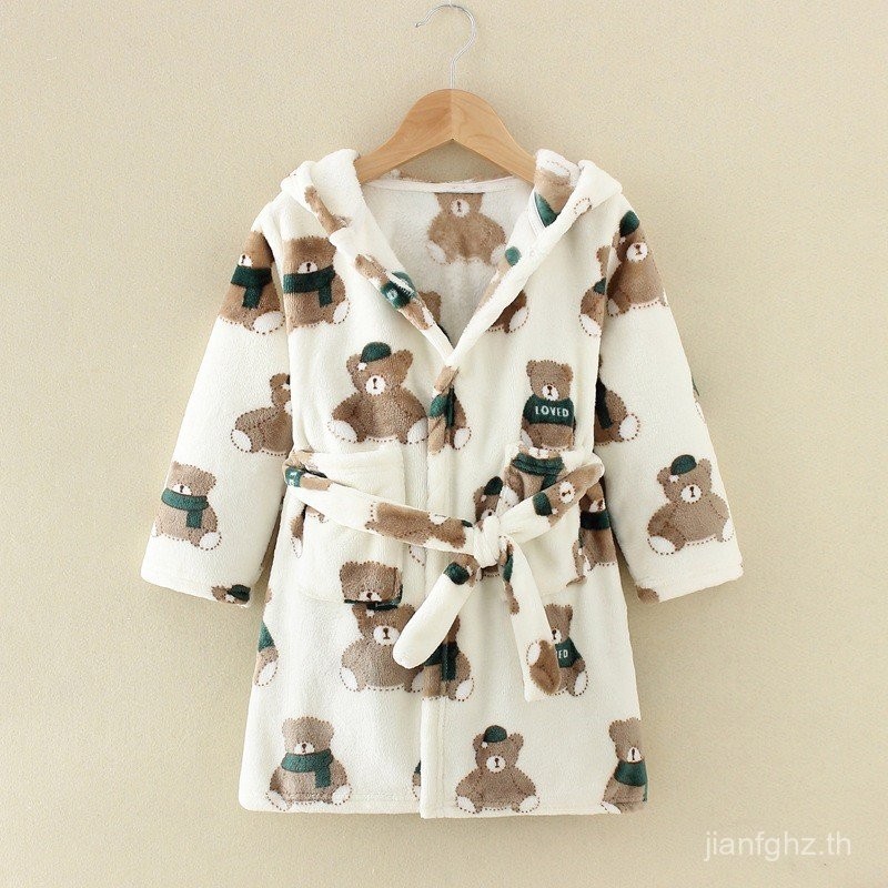 ชุดนอนผ้าฟลาเนลสำหรับเด็กฤดูใบไม้ร่วงและฤดูหนาว, เสื้อคลุมอาบน้ำสำหรับเด็กชาย