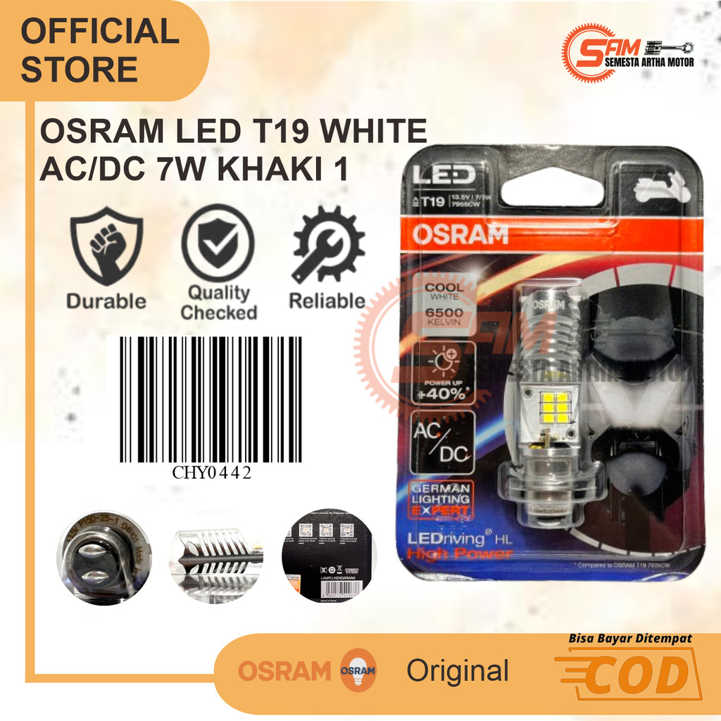 Osram T19 AC DC Led M5 ไฟรถจักรยานยนต์ H6 7w K1 13.5v PnP Hi Low 6500K Cool White