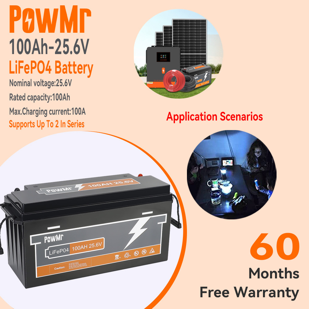 Powmr 24V 100AH LiFePo4 แบตเตอรี่ Solar Battery Ebike แบตเตอรี่แบตเตอรี่รถยนต์ประสิทธิภาพสูง Built i