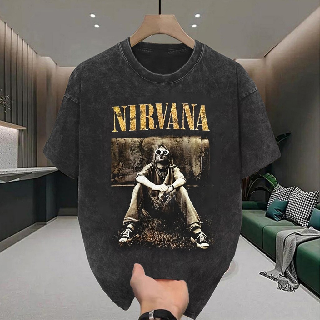 💥เสื้อฟอก เสื้อสตรีท เสื้อ oversize เสื้อยืดผู้ชาย เสื้อยืด Nirvana ผ้าคอตตอน 100% เสื้อวินเทจ Rocktees