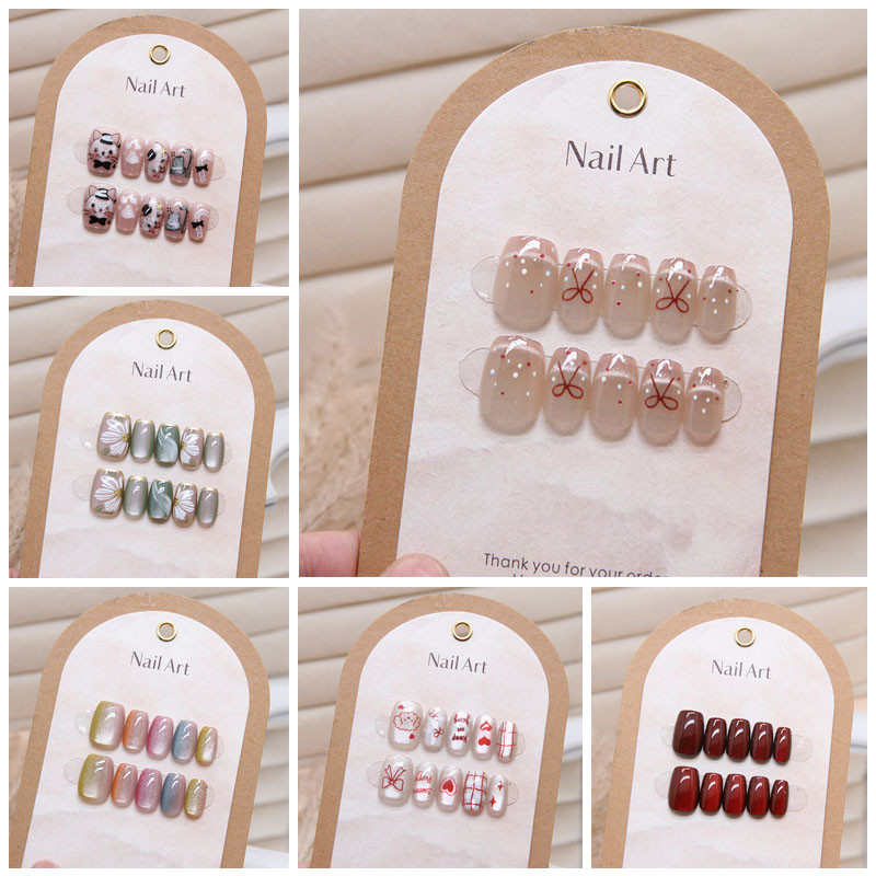 ทําด้วยมือยอดนิยม 10 ชิ้นแมวตาคริสตัลเล็บปลอม Shining Cat Eye Series สวมใส่เล็บปลอม