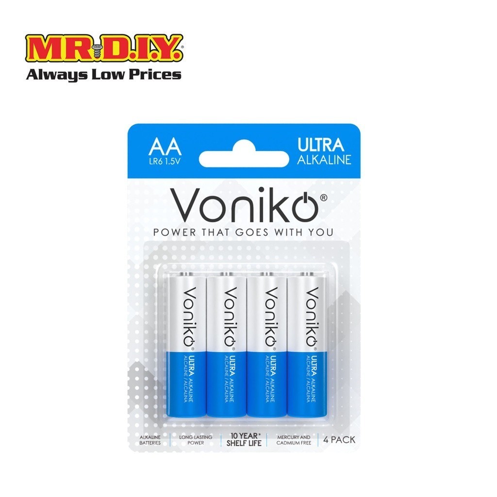 VONIKO ถ่านพรีเมี่ยมอัลคาไลน์ LR6 AA 1.5 โวลต์ (4 ก้อน/แพ็ก)