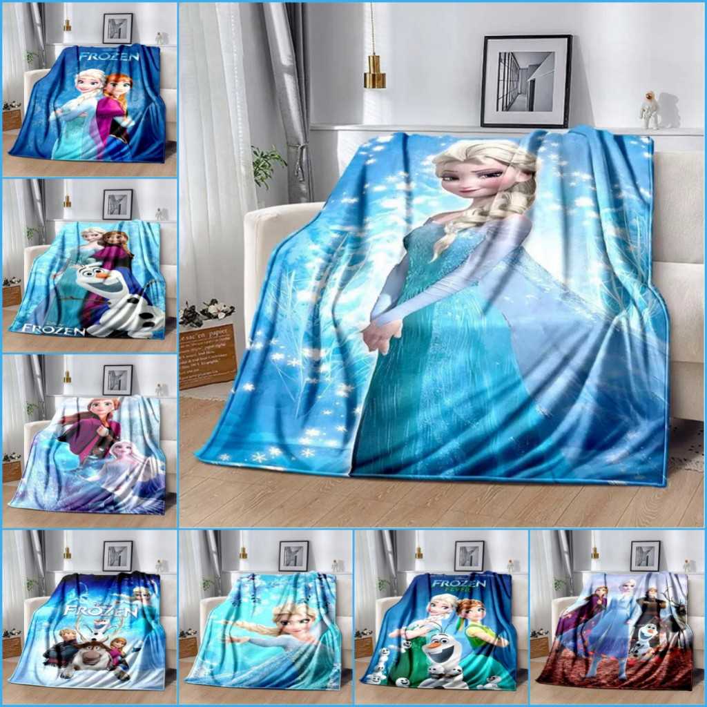 ผ้าห่มฟลีซฟลอนเนลฟูฟ่องลายการ์ตูนดิสนีย์ Frozen สำหรับเด็ก ผ้าห่มบางสำหรับโซฟา ของขวัญแฟชั่นสมัยใหม่