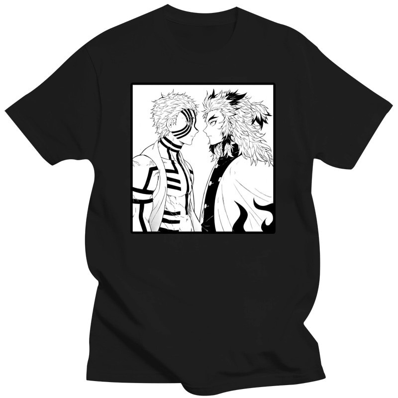 เสื้อยืดผู้ชายผู้ชาย Crazy Juro Renya VS Akaza Fighting พิมพ์ผ้าฝ้ายเสื้อยืด Demon Slayer