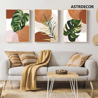 โปสเตอร์ผ้าใบ พิมพ์ลายใบไม้ เรขาคณิต สไตล์นอร์ดิก สําหรับตกแ…