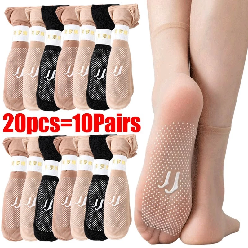 ถุงน่องข้อสั้นผ้าใยไหม 10คู่ ระบายอากาศได้ดี ดูดซับเหงื่อ สวมใส่สบาย