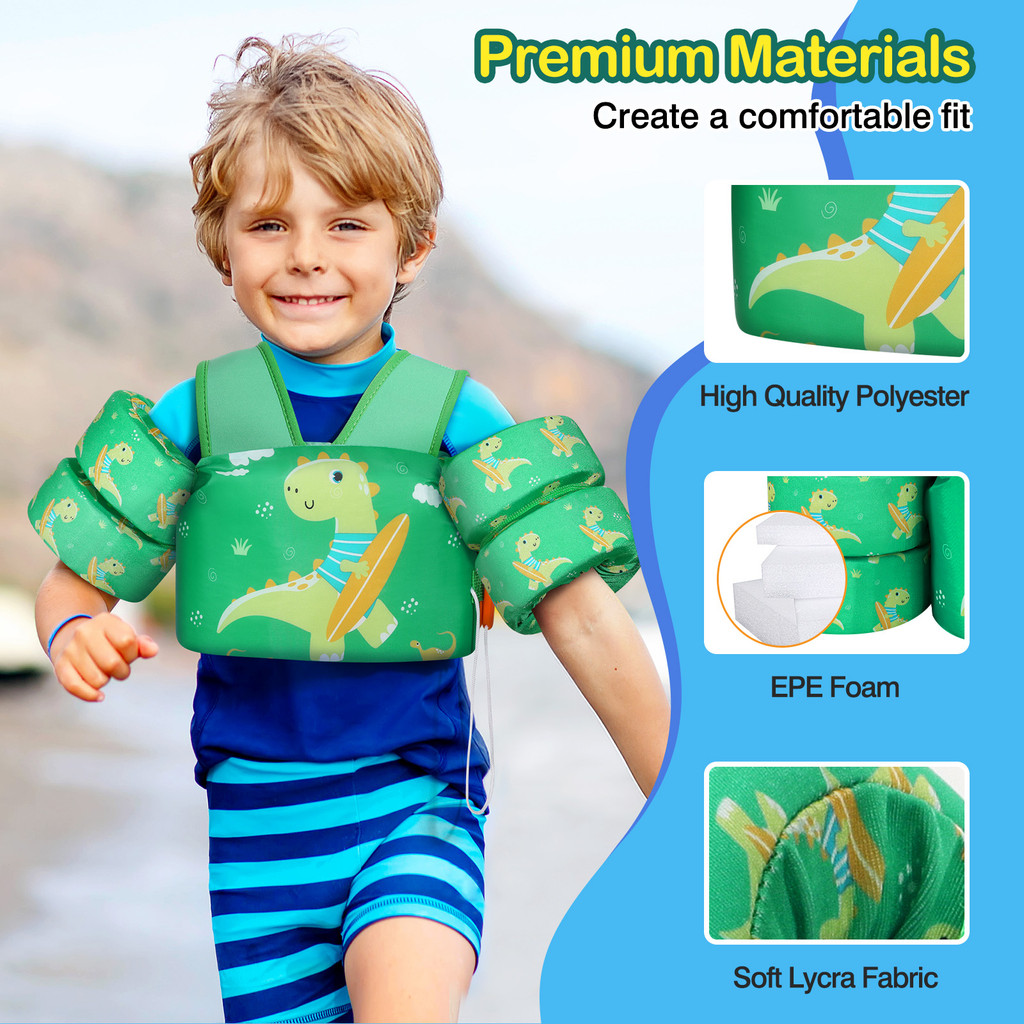 โมโค 30-60 ปอนด์เด็กวัยหัดเดิน ลอย เสื้อกั๊กว่ายน้ําพร้อมสายรัดกันลื่นหัวเข็มขัดและนกหวีดสําหรับเด็ก,ปีกน้ําว่ายน้ําการ์ตูน - รูปที่ 3