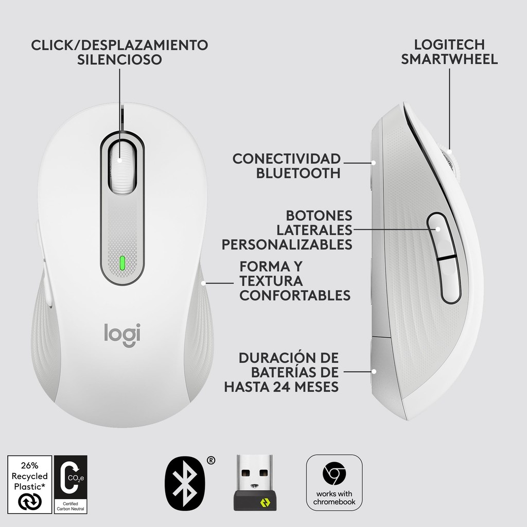 LOGITECH เมาส์ โลจิเทค ลายเซ็น ม650 สําหรับมือขนาดกลางถึงขนาดใหญ่คลิกเงียบ รองรับหลายอุปกรณ์