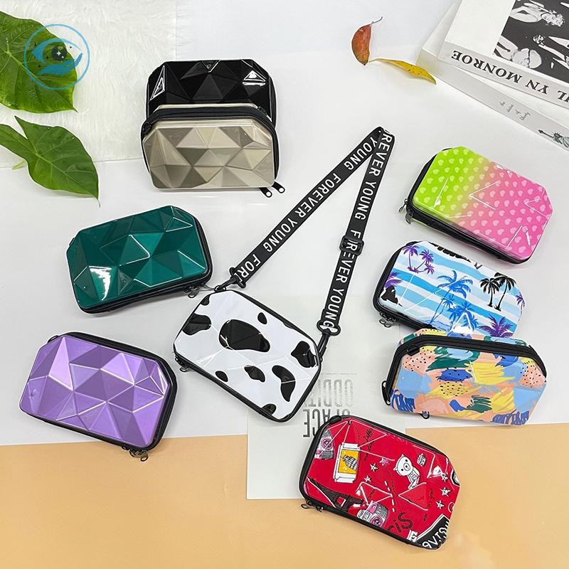 [Smw] ผู้หญิง PVC รูปแบบเพชร Rhombus กระเป๋าเครื่องสําอางกระเป๋าเดินทางกระเป๋าถือแต่งหน้า Organizer กระเป๋าไหล่กระเป๋าคลัทช์ [TH]