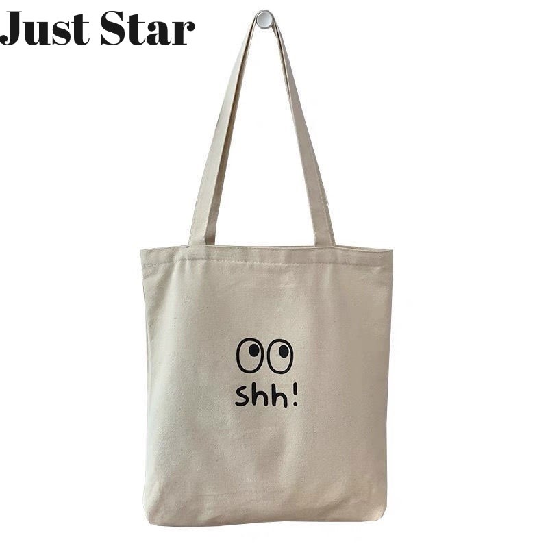 Juststar One-Shoulder Womens Lazy Style การคุ้มครองสิ่งแวดล้อมกระเป๋าช้อปปิ้งกระเป๋าผ้าใบนักเรียนวิท