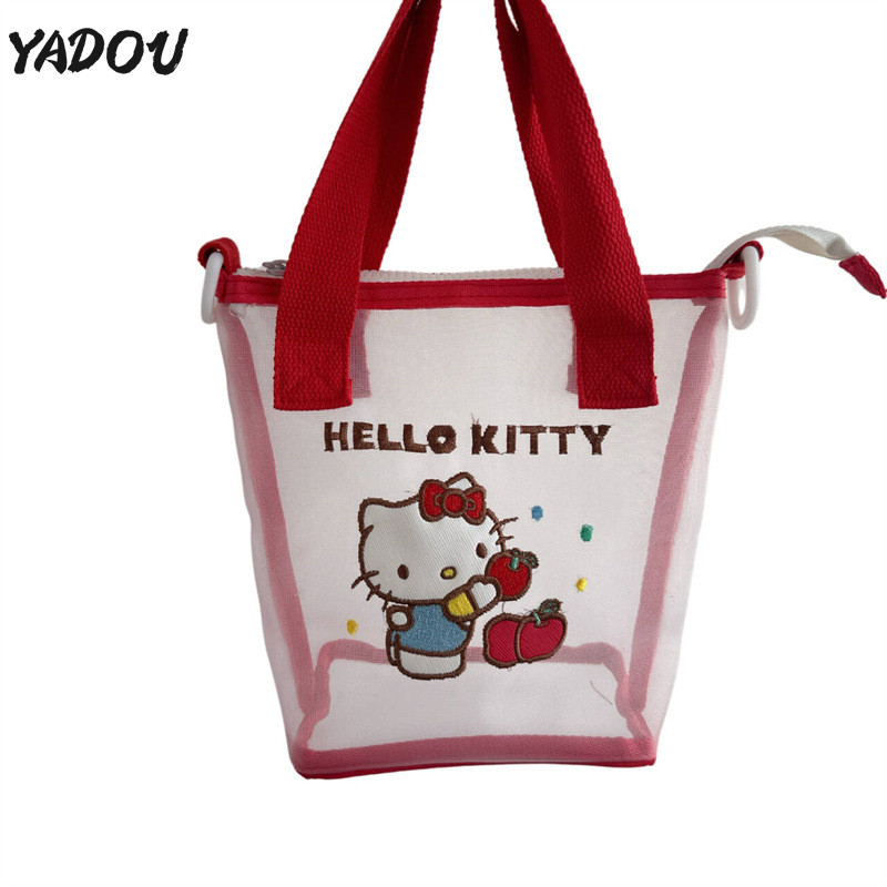 Yadou Hello Kitty กระเป๋าถือโปร่งใส PVC สีแดง