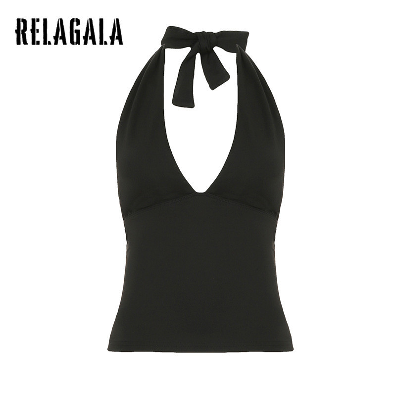 RELAGALA ผู้หญิง 2025 ใหม่สีทึบ Slim Fit Simple Basic แฟชั่น Casual Camisole