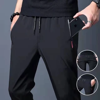 กางเกงขายาวผ้าไหมผู้ชายสบาย ๆ Breathable Cool Drawstring แห้งเร็วกีฬาสบาย ๆ