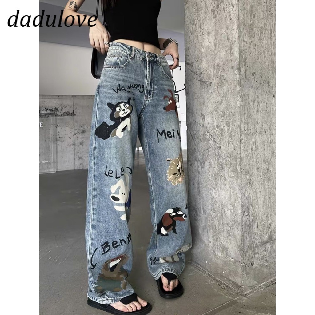 DaDulove New American Ins High Street Retro Embroidered Jeans Niche High Waist Wide Leg Pants plus Size Trousers