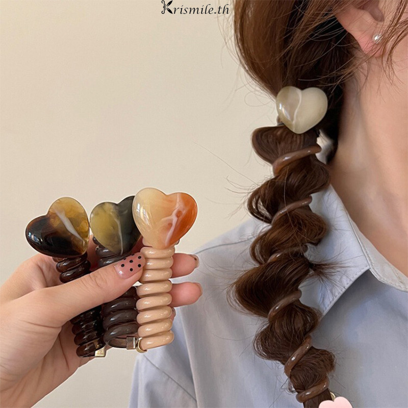 COD-ในไทย💖ยางรัดผม ลายหัวใจห่วงสปริงเก็บผม ยางรัดผมหางม้า น่ารักหวาน Y2kสไตล์เกาหลี สำหรับผู้หญิง ความยืดหยุ่นสูง-Kri