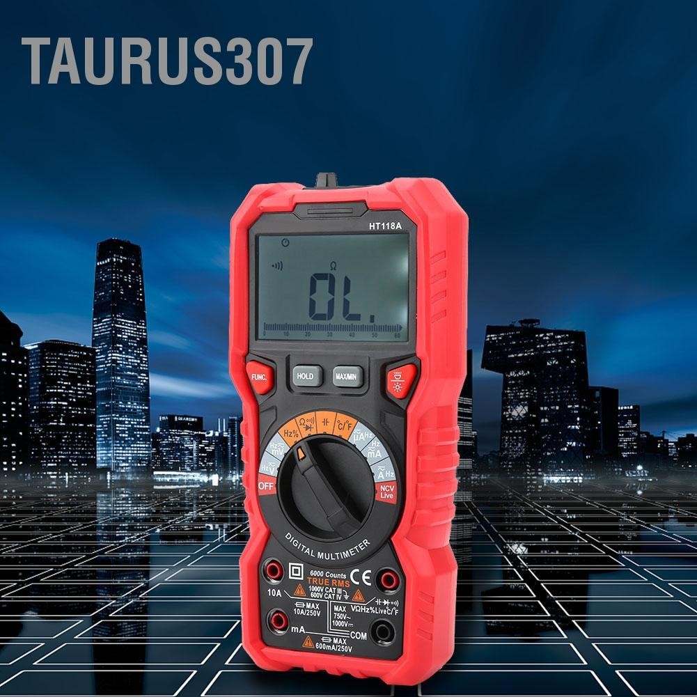 Taurus307 HT118A มัลติมิเตอร์แบบดิจิตอลแบบใช้มือถือ AC/DC โวลต์แอมป์โอห์มความจุ Hz อุณหภูมิเครื่องทดสอบ w/